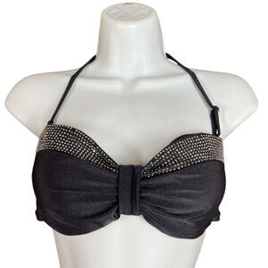 Kardashian Kollection Rhinestone Bandeau Bikini Top Black Halter XL